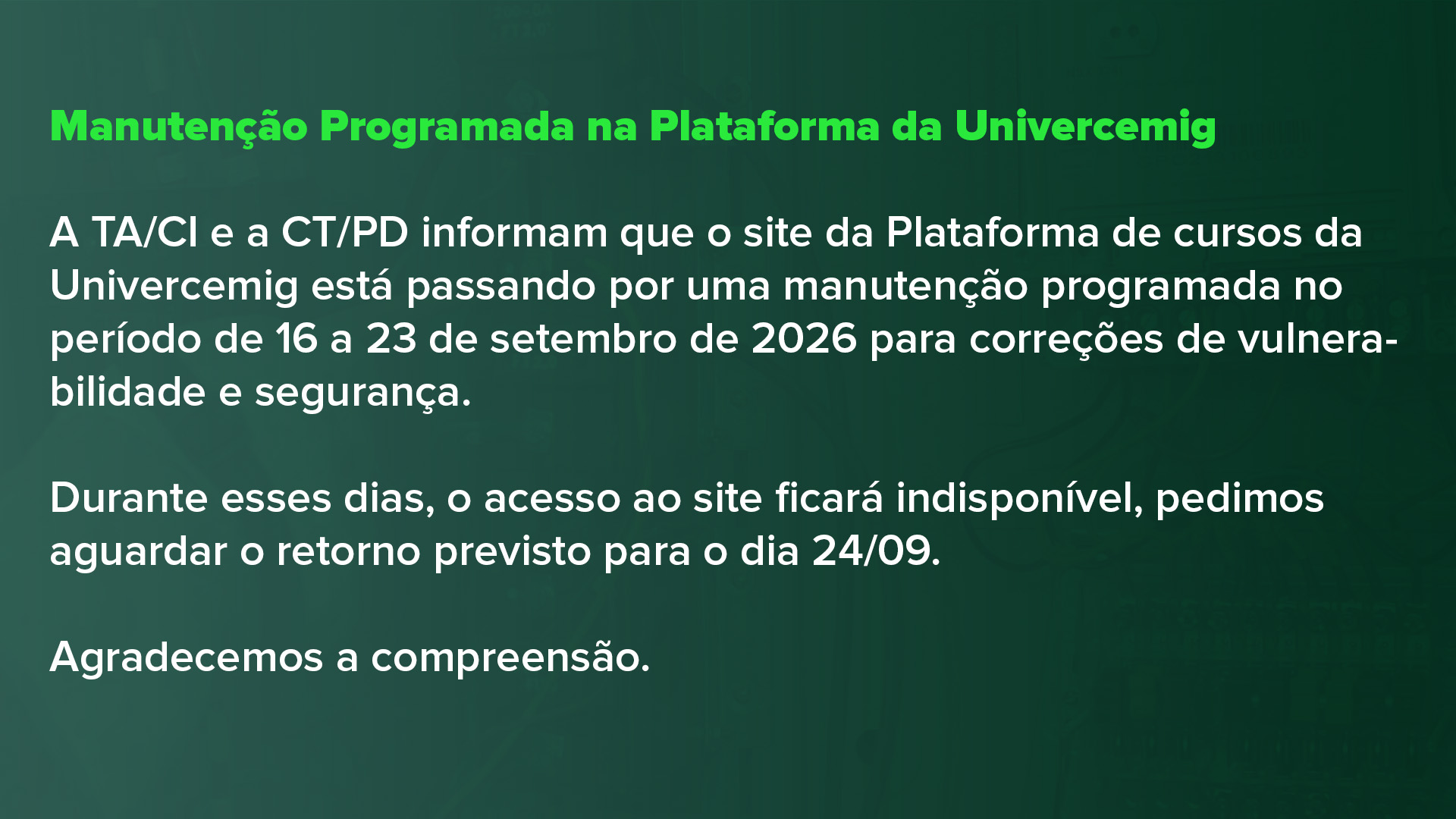 Em modo manutenção